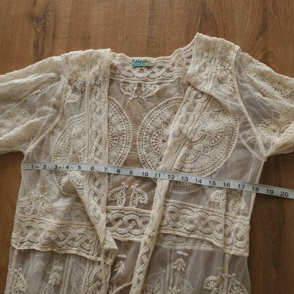 Rebellion mesh lace cream boho robe - Picture 8 of 10